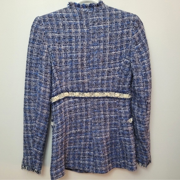 Zara Blue Tweed Blazer with Gorgeous Pearl Trim - Picture 9 of 12